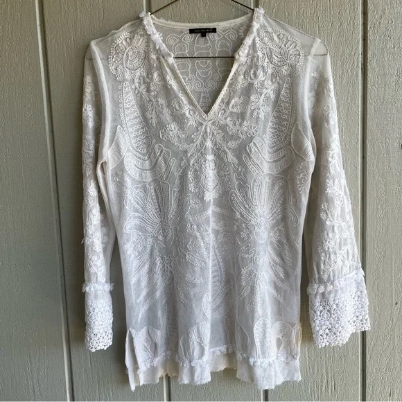 Kobi Halperin Sheer Lace Embroidered Tunic — Ivory (Size S) - Picture 1 of 8